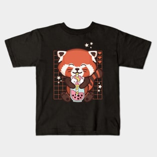 Cute Kawaii Red Panda Unicorn Boba Tea Kids T-Shirt